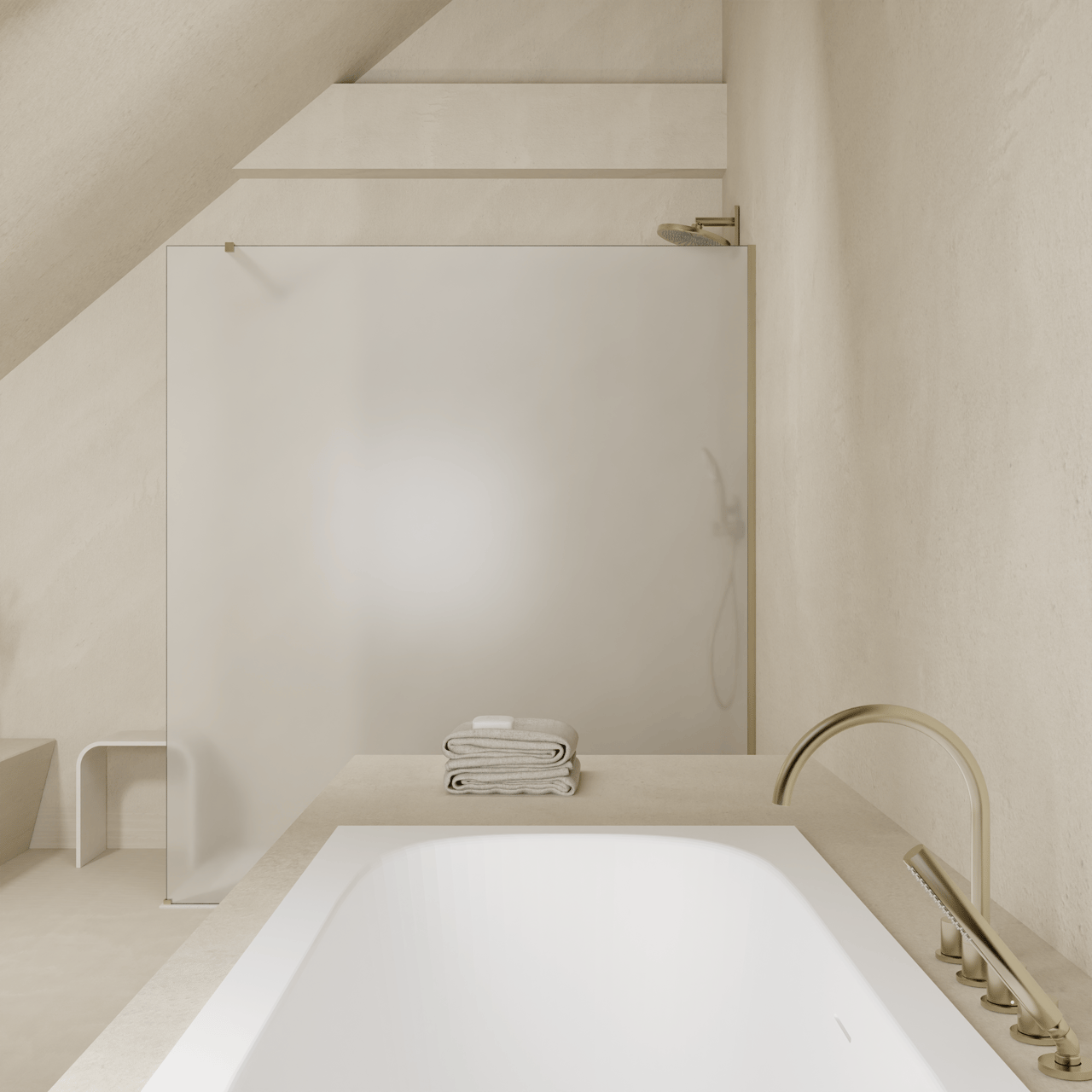 Balmani Modular inloopdouche: 180 x 200 cm, Permafrost met coating, Brushed Champagne Gold profielen