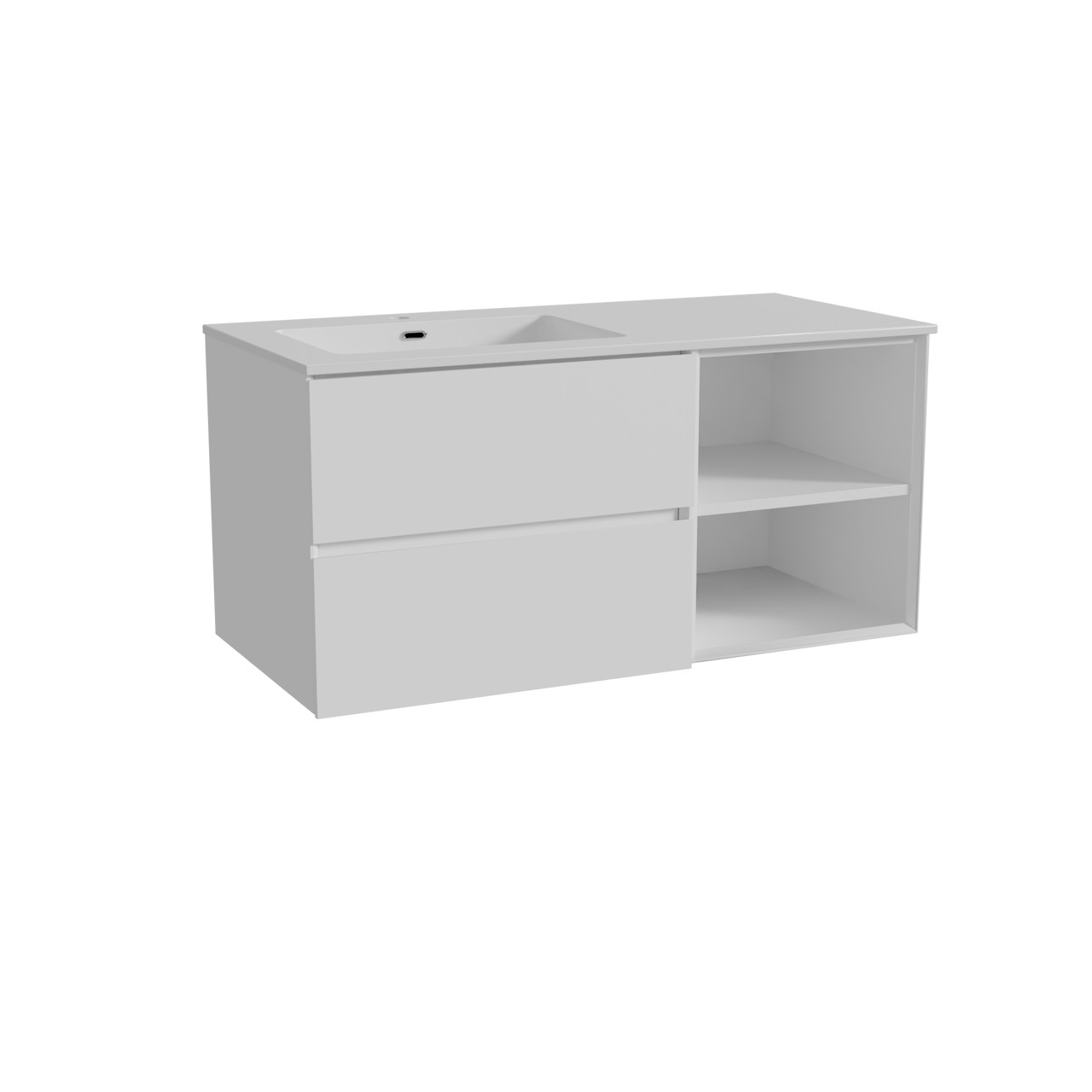 Storke Edge meuble salle de bains suspendu 110 x 52 cm blanc mat avec Diva plan vasque asymétrique à gauche en marbre composite blanc brillant