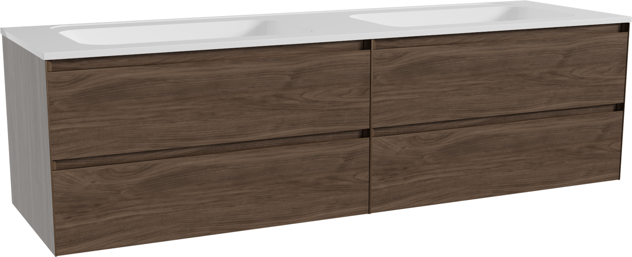 Balmani Mitra meuble salle de bains suspendu 180 x 55 cm noyer américain avec Tablo Strada double vasque en marbre composite blanc brillant