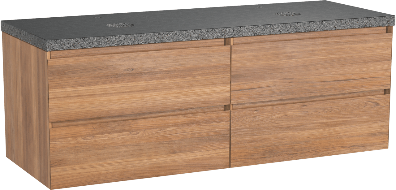 Balmani Mitra meuble salle de bains suspendu 150 x 55 cm teck avec Rock tablette double en granit noir