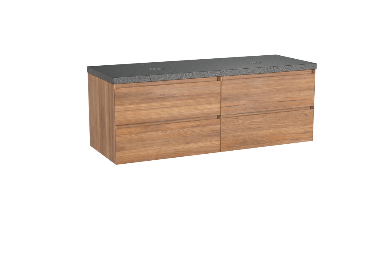 Balmani Mitra meuble salle de bains suspendu 150 x 55 cm teck avec Rock tablette double en granit noir