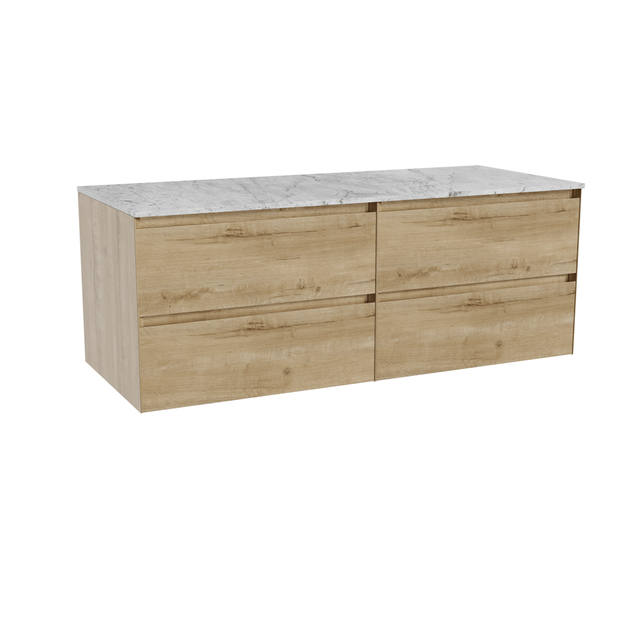 Balmani Mitra zwevend badkamermeubel 135 x 55 cm ruwe eik met Stretto enkel of dubbel tablet in marmer carrara