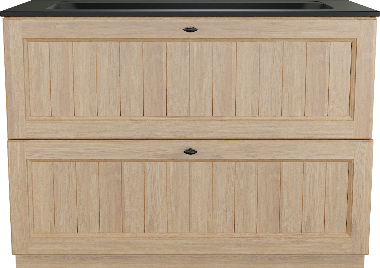 Balmani Lemon meuble salle de bains à poser 120 x 55 cm, placage chêne naturel avec Tablo Strada lavabo simple pour 2 trous de robinet en noir mat