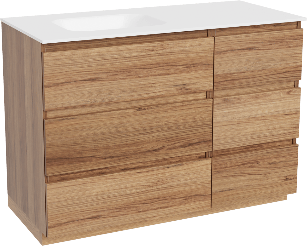 Balmani Lucida freistehendes Möbelstück Set: 120 x 55 cm, Teak, mit Tablo Arcato Waschtisch links, Solid Surface Weiß matt