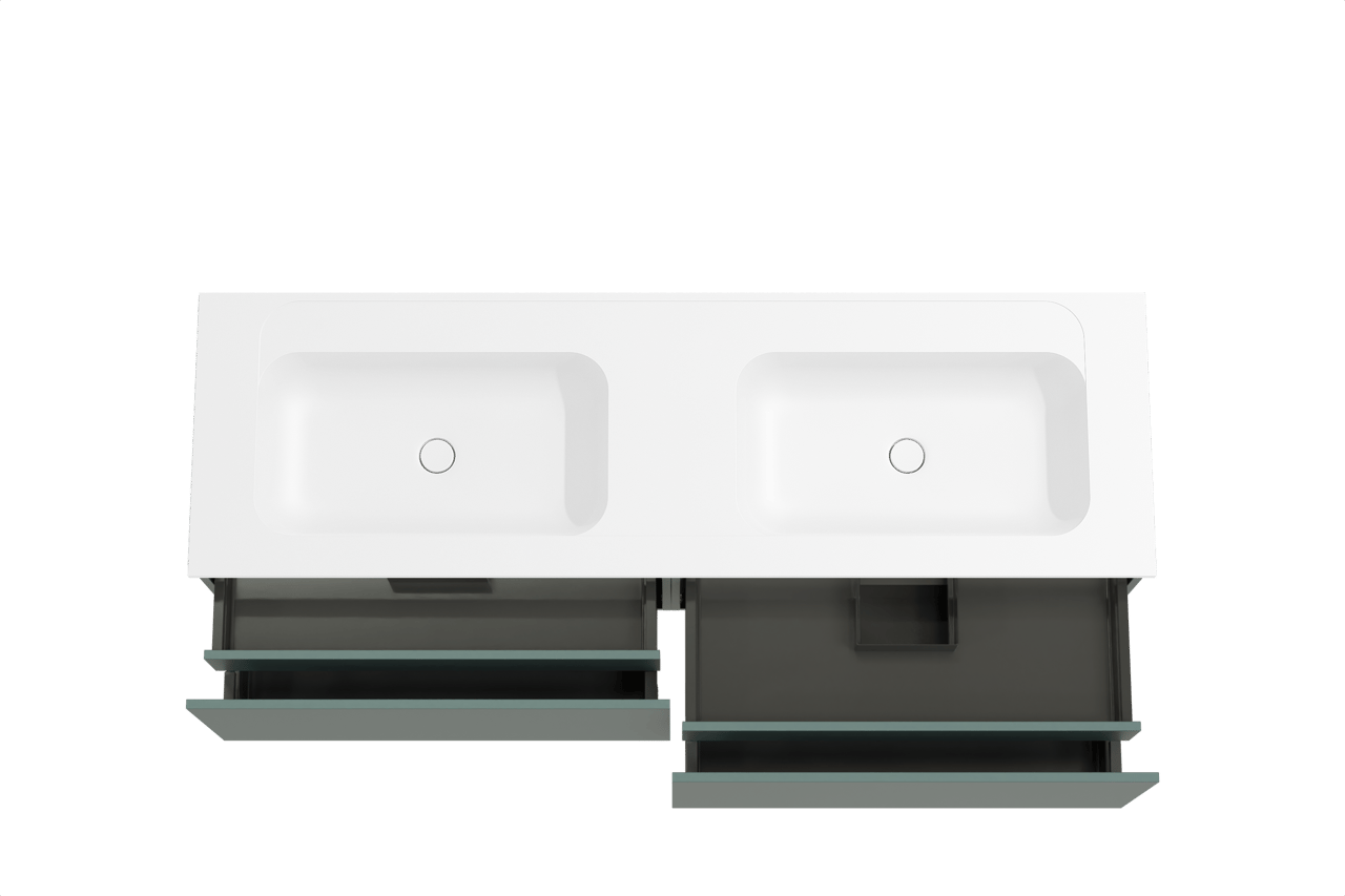 Balmani Sfera meuble salle de bains suspendu 180 x 55 cm forest avec Tablo Strada double vasque en marbre composite blanc mat