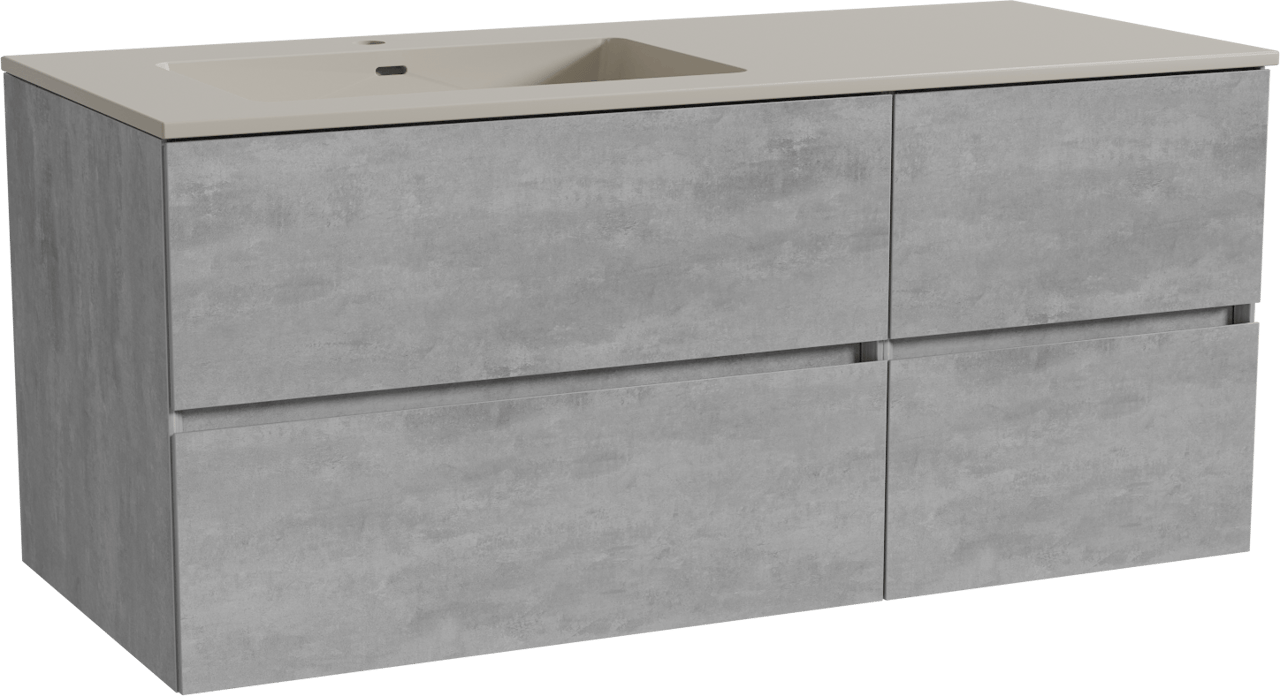 Storke Edge hängendes Möbelstück Set: 120 x 52 cm, Beton dunkelgrau, mit Diva Waschtisch links, Top Solid Seidengrau