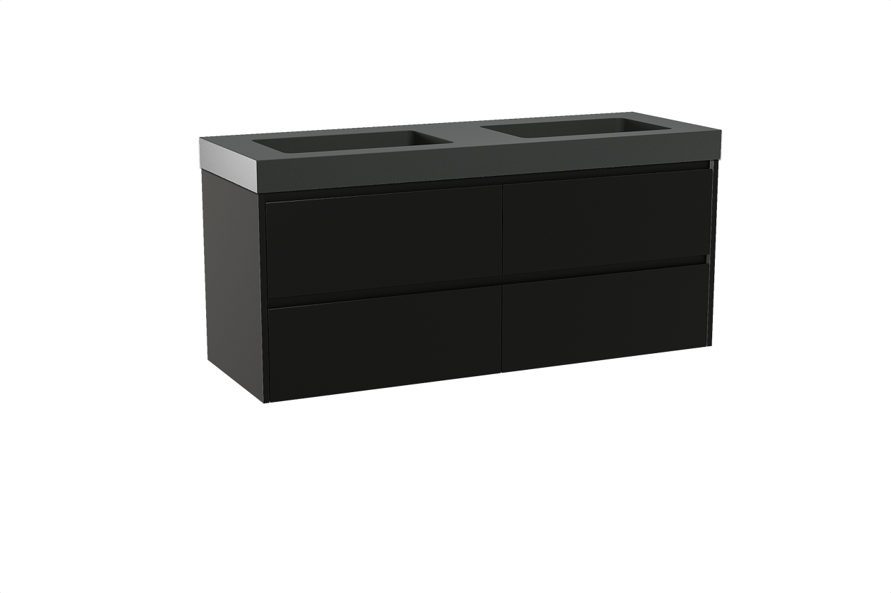 Storke Seda meuble salle de bains suspendu 150 x 52 cm noir mat avec Scuro High double vasque en quartz noir mat