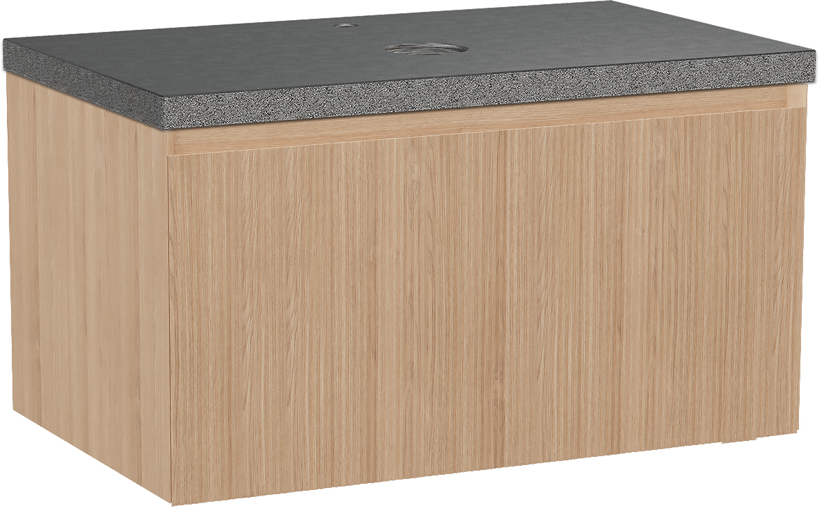 Balmani Fila by Mitra meuble salle de bains suspendu 90 x 55 cm chêne naturel avec Rock tablette simple en granit noir, Nervure gauche symétrique verticale