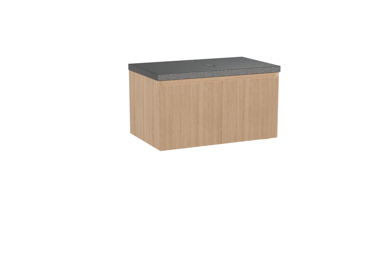 Balmani Fila meuble salle de bains suspendu 90 x 55 cm chêne naturel avec Rock tablette simple en granit noir, Nervure gauche symétrique verticale