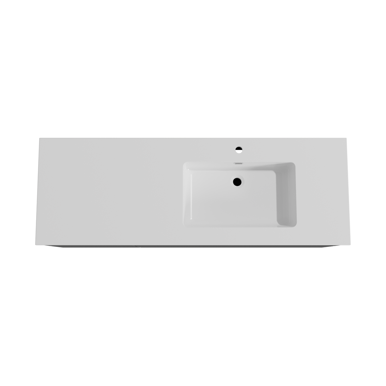 Storke Edge meuble salle de bains suspendu 150 x 52 cm noir mat avec Diva plan vasque asymétrique à droite en marbre composite blanc brillant