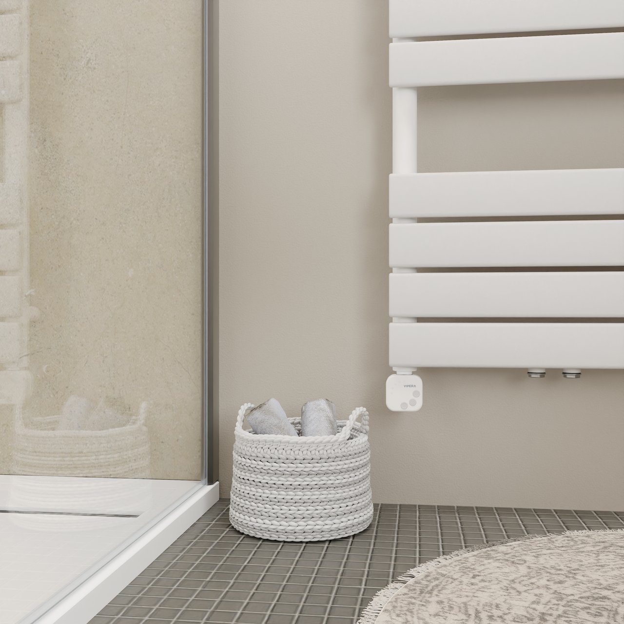 Vipera Vulcan sèche-serviettes Simple 50 x 180 cm chauffage électrique blanc mat raccordement latéral 800W, résistance incluse