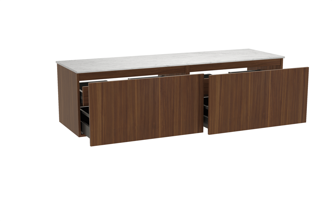 Balmani Sfera hängendes Möbelstück Set: 180 x 55 cm, Amerikanischer Nussbaum, mit Stretto Einzel- oder Doppel Waschtischplatte, Marmor Carrara