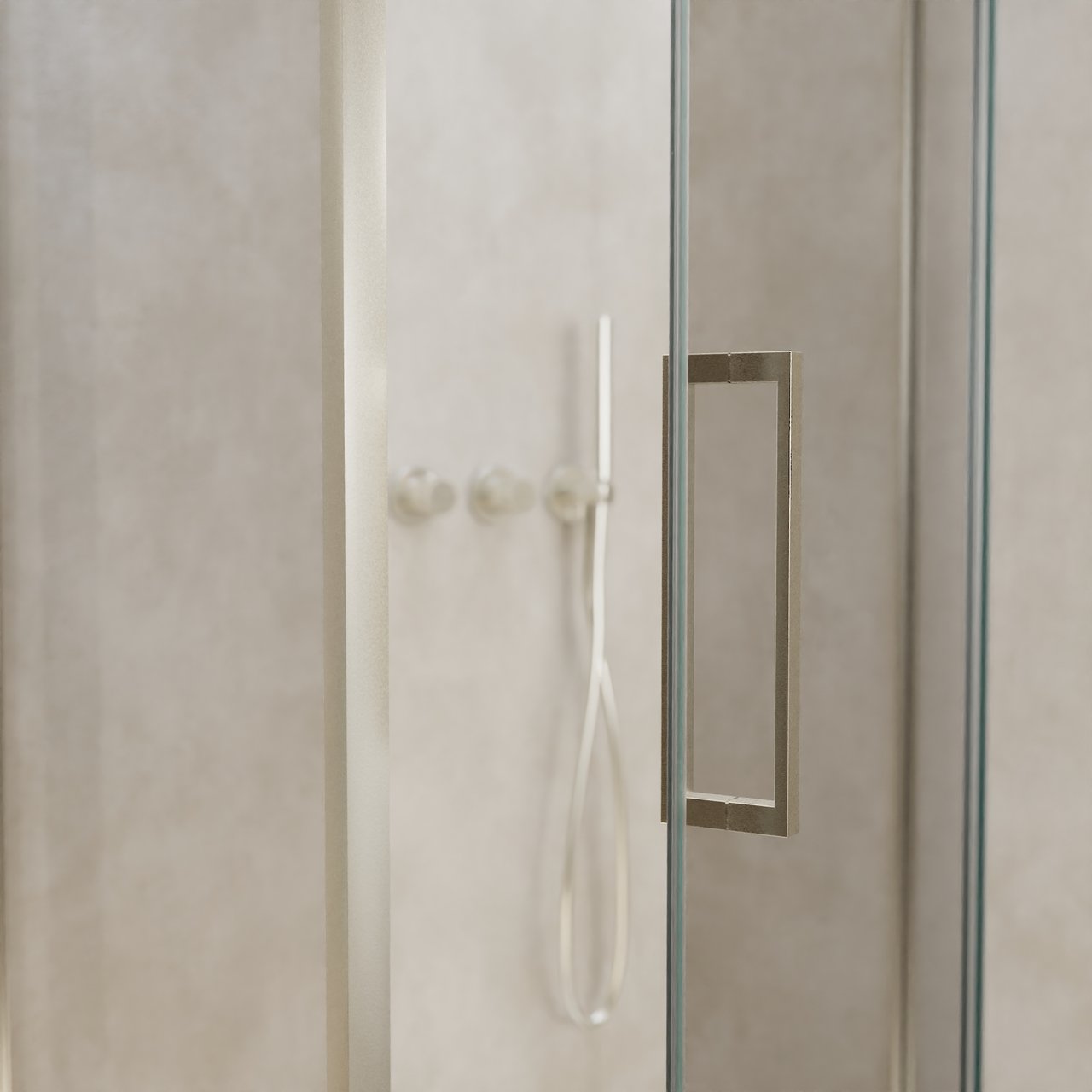 Balmani Senses Design douche en coin avec porte pivotante à droite et paroi latérale fixe, 100 x 100 cm, Verre transparent, Profil Brushed CoolMetal