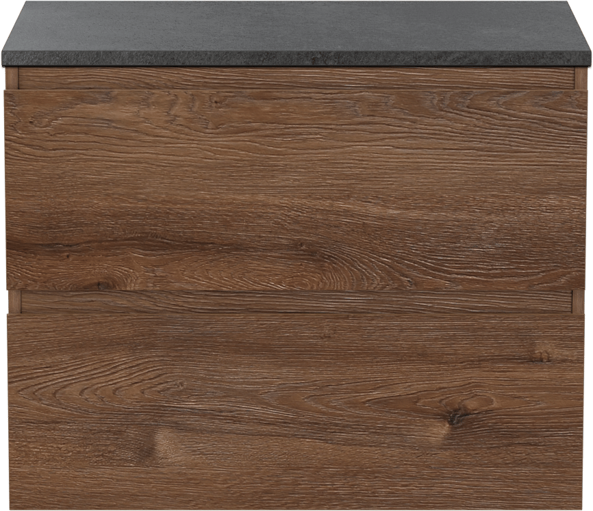 Linie Lado hängendes Möbelstück Set: 70 x 46 cm, Braune Eiche, mit Lado Einzel Waschtischplatte, Melamin Schiefergrau