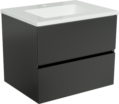 Storke Edge zwevend badmeubel 60 x 46 cm mat zwart met Diva enkele wastafel in composietmarmer hoogglans wit