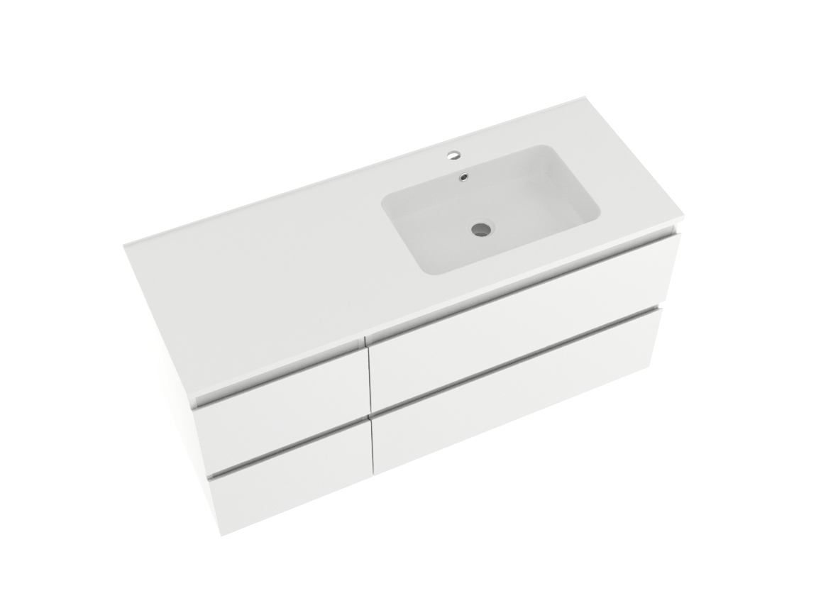Linie Lado hängendes Möbelstück Set: 120 x 46 cm, Weiß glänzend, mit Vano Waschtisch rechts, Marmorkomposit Weiß matt