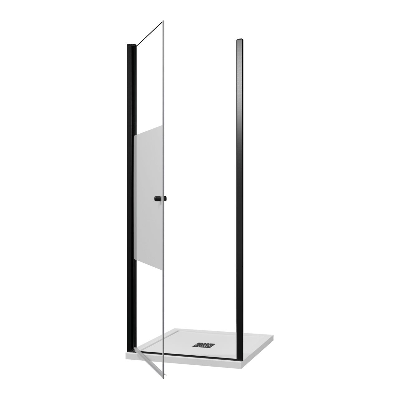 Luca Varess Kuresa porte pivotante 80 x 200 cm verre transparent avec bande matte profil noir mat