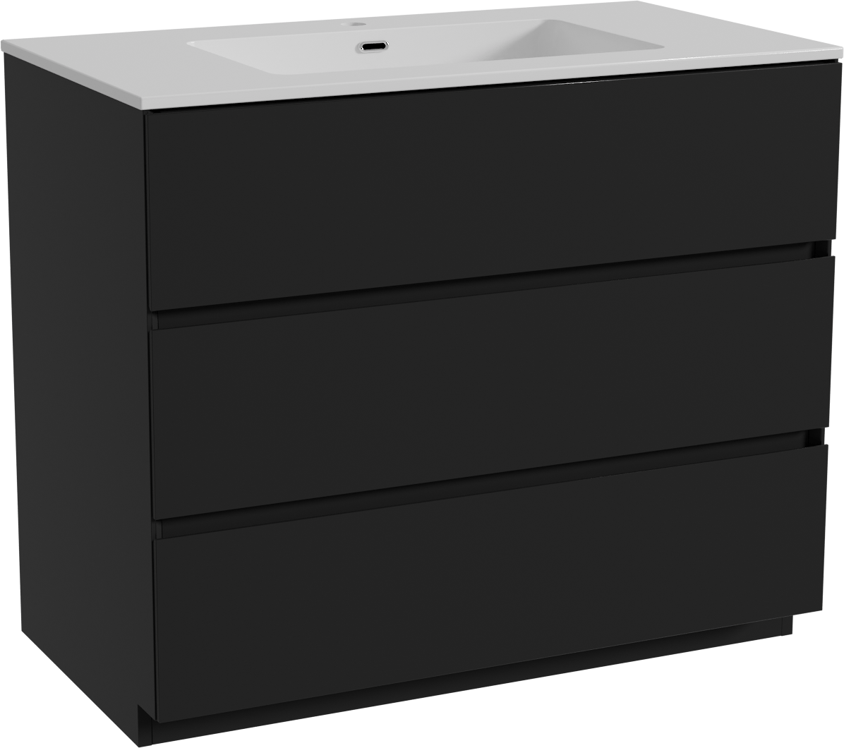 Storke Edge freistehendes Möbelstück Set: 95 x 52 cm, Schwarz matt, mit Diva Einzelwaschtisch, Marmorkomposit Weiß glänzend