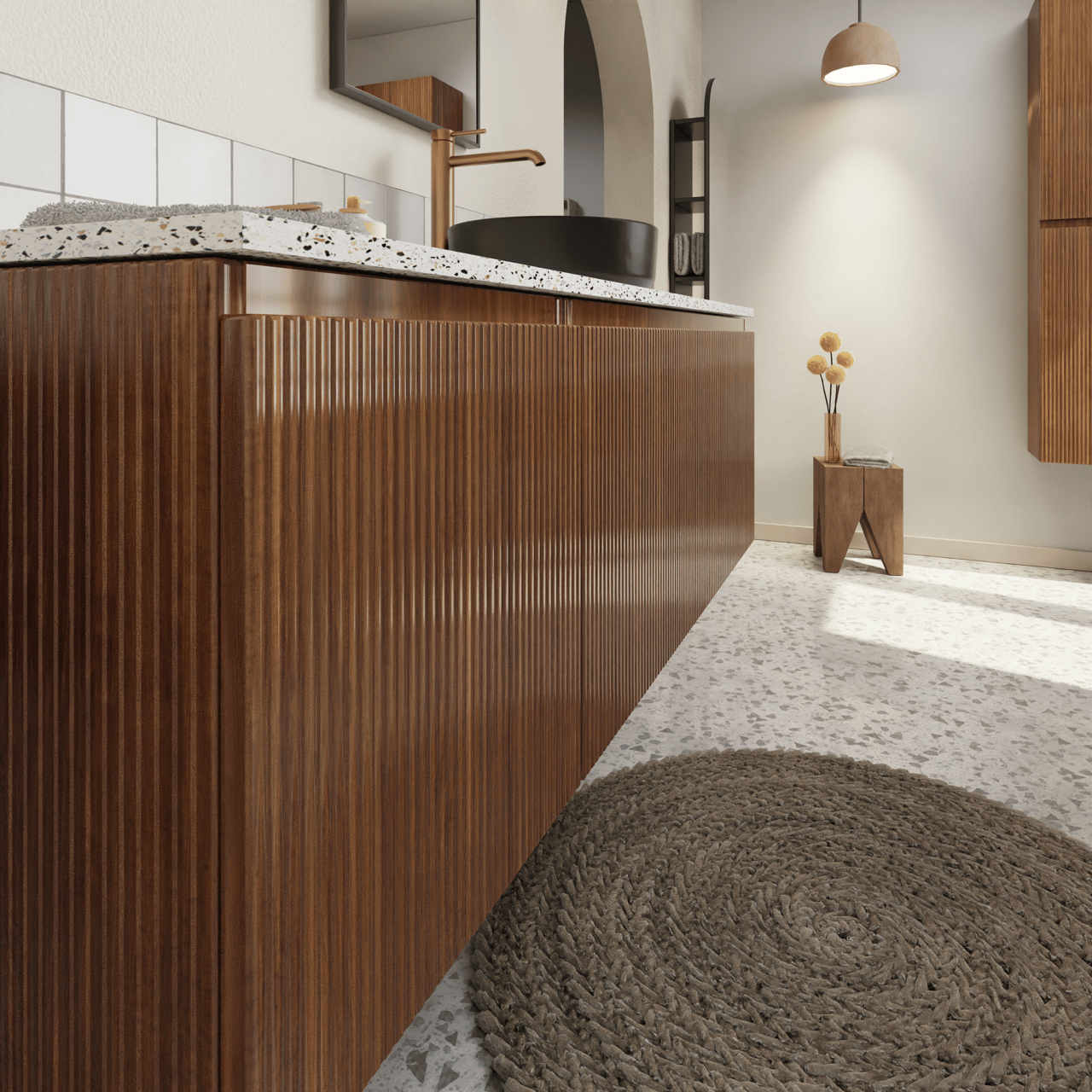 Storke Ribs meuble sous-lavabo suspendu 105 x 52 cm noyer 2 tiroirs