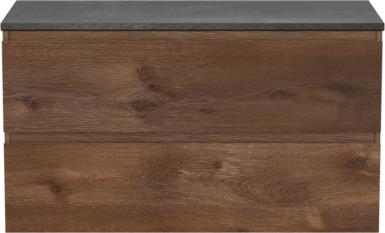 Linie Lado hängendes Möbelstück Set: 100 x 46 cm, Braune Eiche, mit Lado Einzel- oder Doppel Waschtischplatte, Melamin Schiefergrau