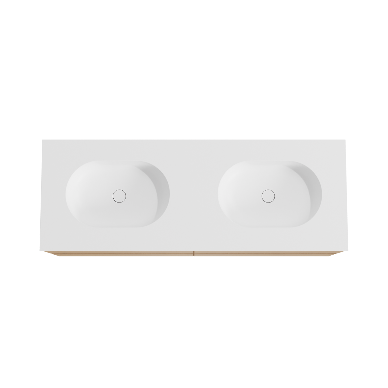 Balmani Mitra hängendes Möbelstück Set: 150 x 55 cm, Naturbelassene Eiche, mit Tablo Oval Doppelwaschtisch, Solid Surface Weiß matt