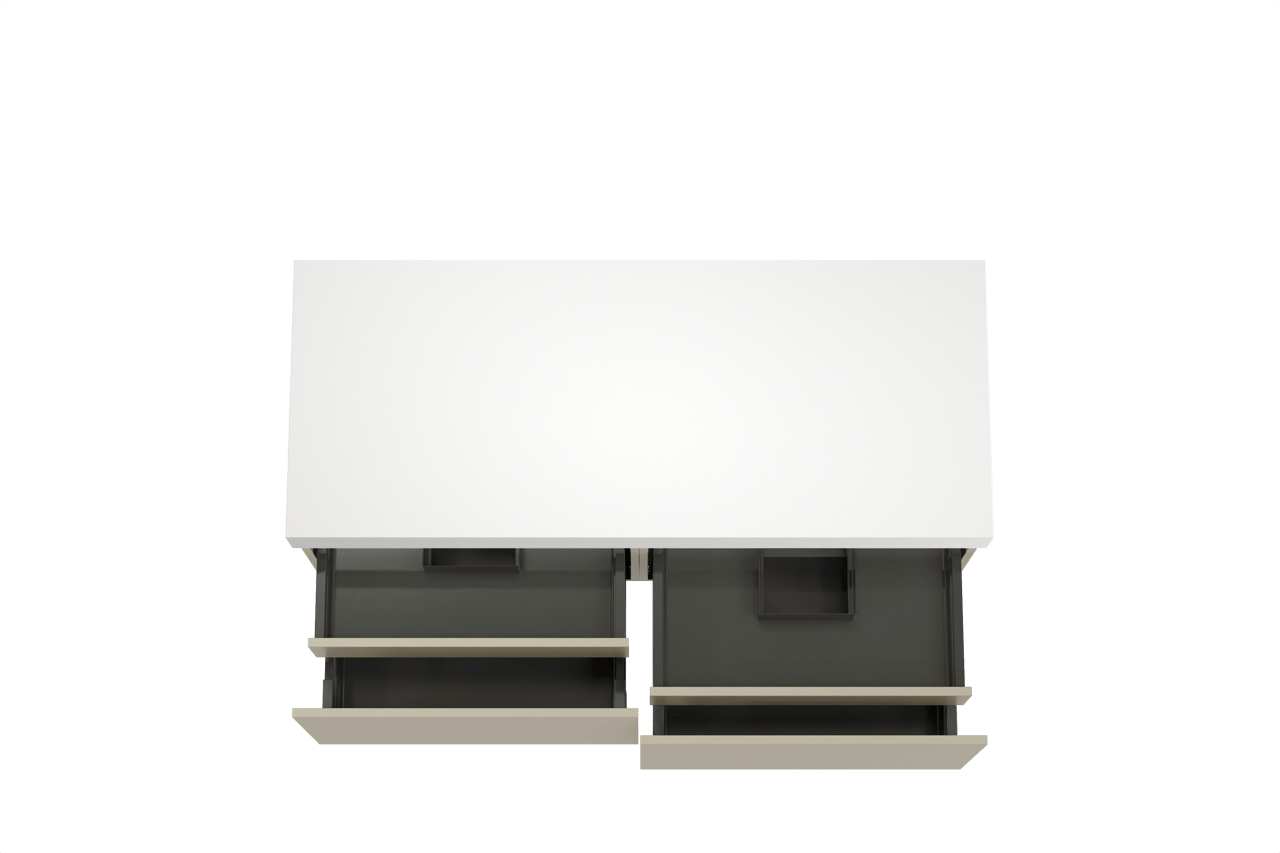 Balmani Sfera hängendes Möbelstück Set: 135 x 55 cm, Dune, mit Dominus Einzel- oder Doppel Waschtischplatte, Solid Surface Weiß matt