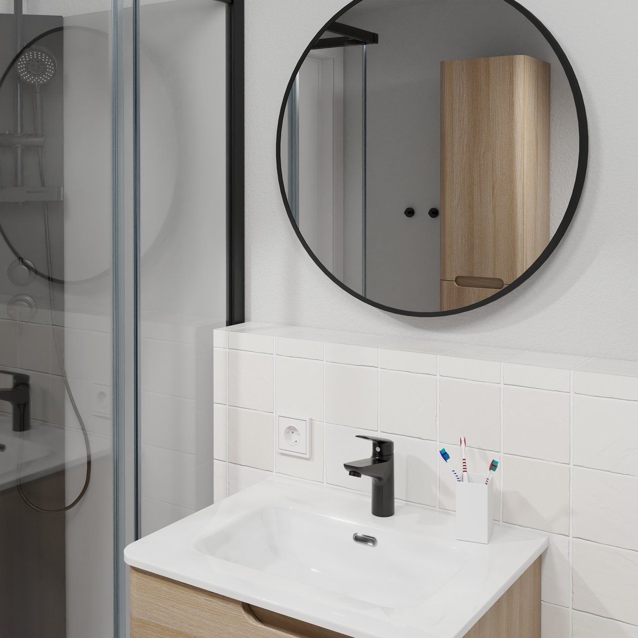 Linie Curvo colonne salle de bains suspendu chêne clair 35 x 30 x 170 cm