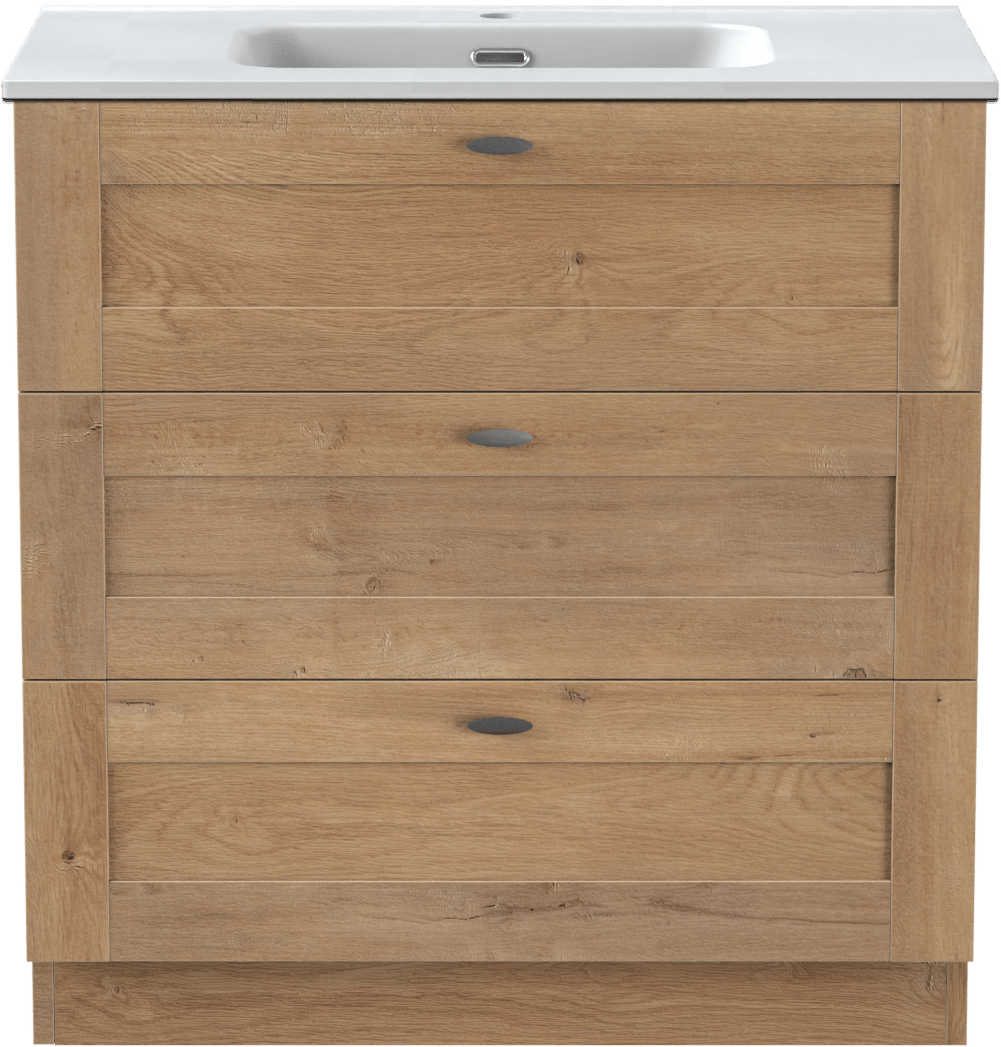 Linie Classo meuble salle de bains à poser 80 x 46 cm chêne naturel avec Baro plan simple en porcelaine blanc mat