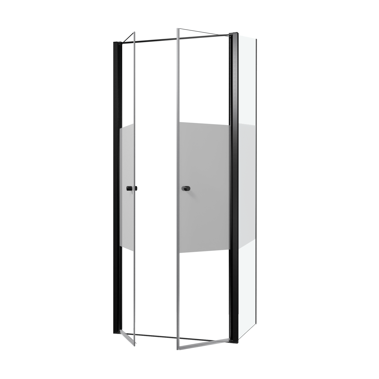 Luca Varess Kuresa coin-douche porte battante avec paroi latérale fixe 90 x 80 x 200 cm verre transparent avec bande matte et profil noir mat