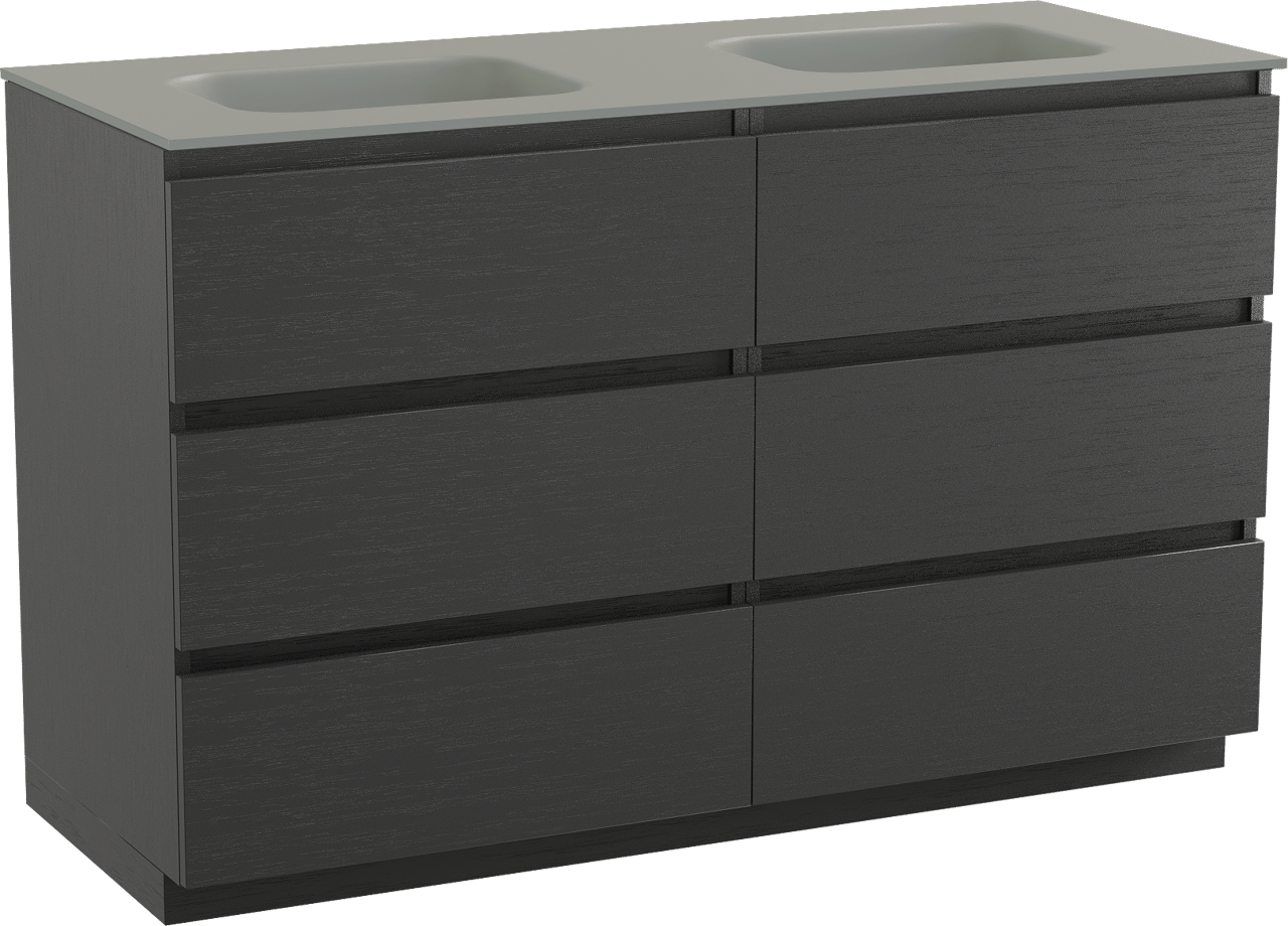 Balmani Lucida staand badmeubel 135 x 55 cm zwart eiken met Tablo Arcato dubbele wastafel in solid surface steengrijs