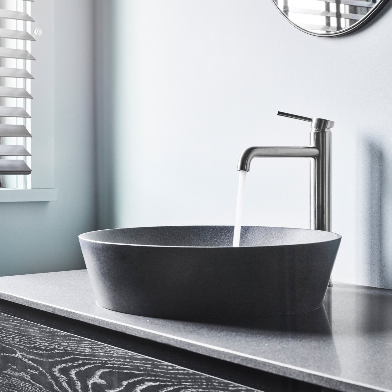 Blaufoss Round verhoogde wastafelkraan Brushed CoolMetal