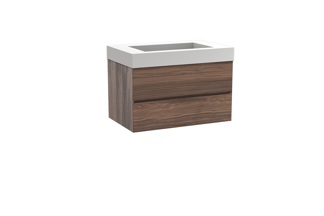 Balmani Mitra hängendes Möbelstück Set: 90 x 55 cm, Nussbaum, mit Modus Einzelwaschtisch, Solid Surface Weiß matt