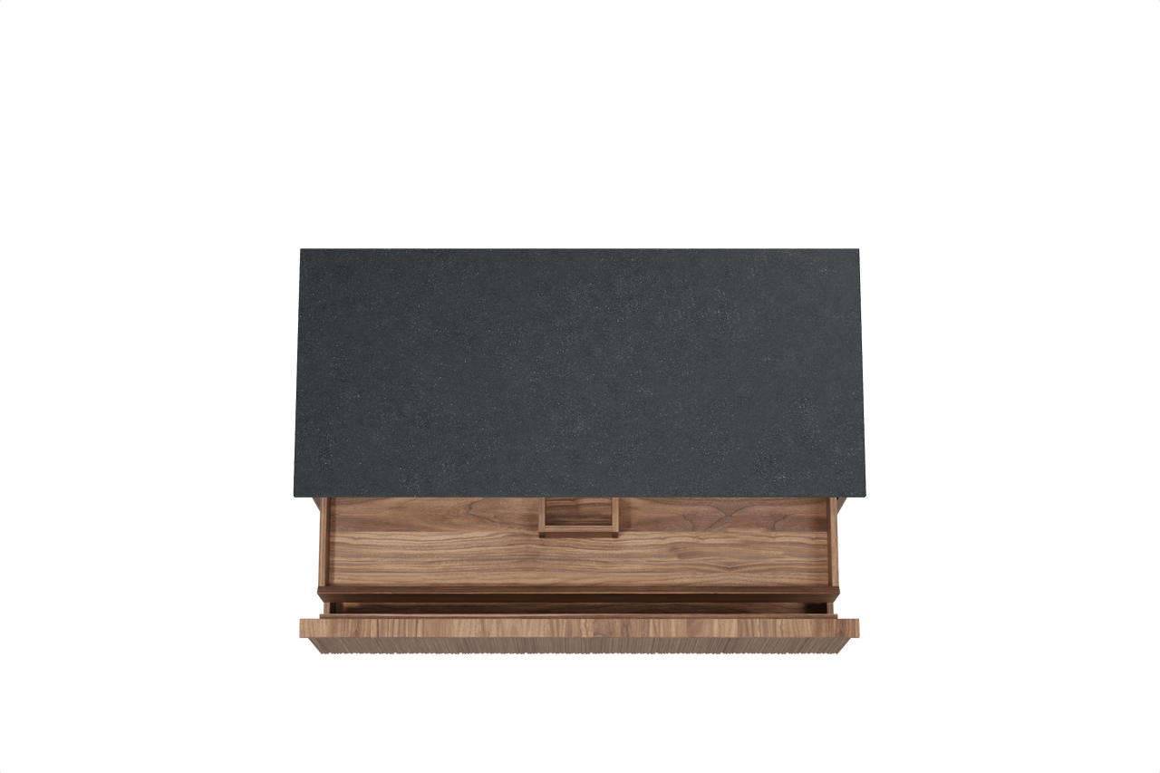 Balmani Forma zwevend badkamermeubel 120 x 55 cm amerikaanse notelaar met Stretto enkel tablet in graniet zwart, Verticale asymmetrische ronde ribbel