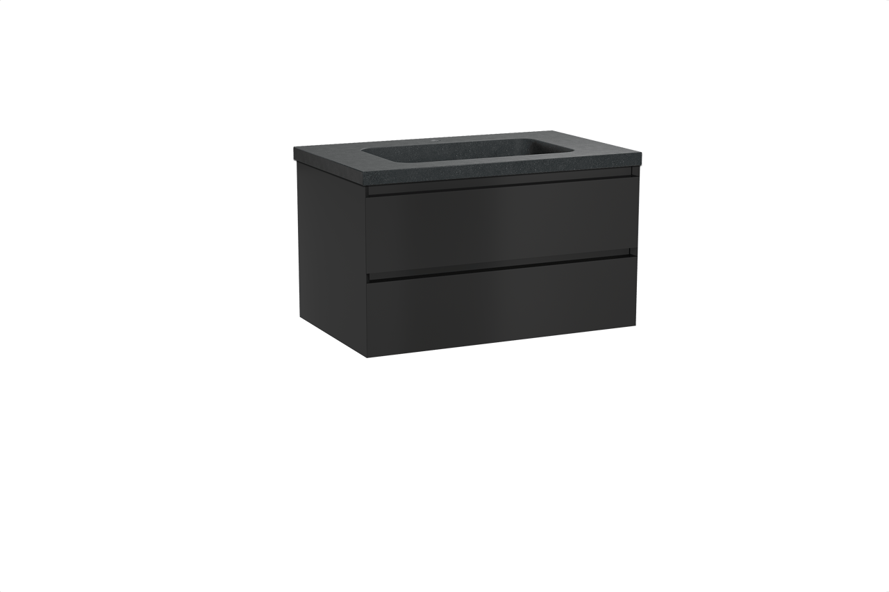 Balmani Mitra meuble salle de bains suspendu 90 x 55 cm noir mat avec Napoli plan simple en granit noir