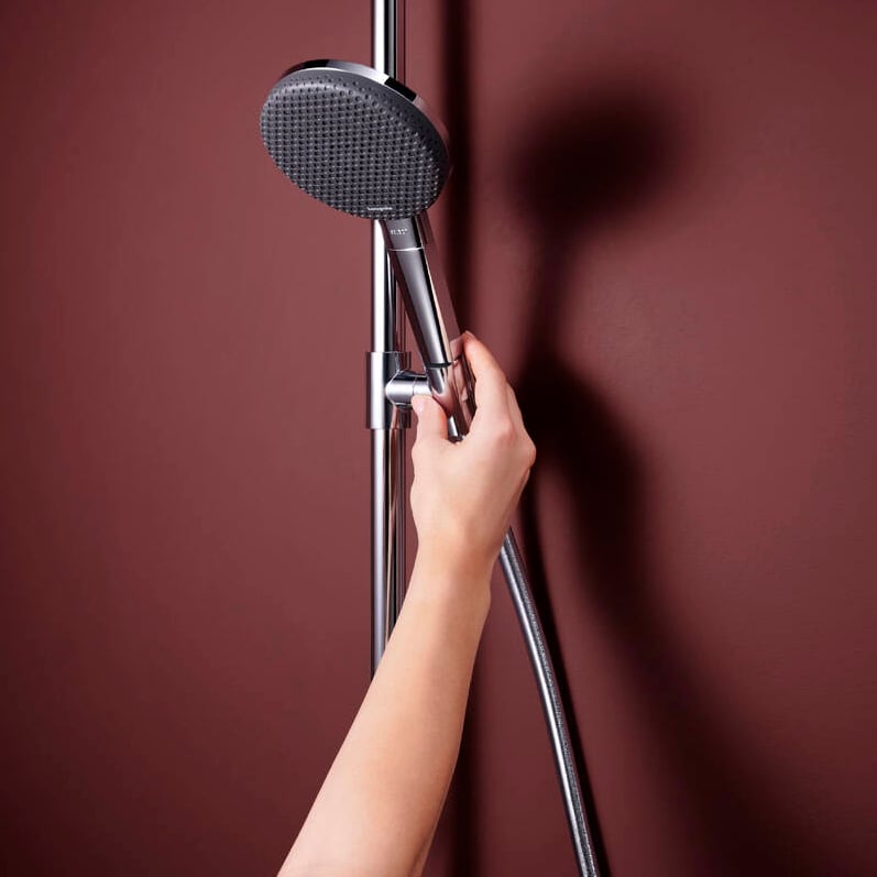 Hansgrohe Raindance Alive S Puro Showerpipe Duschsystem 300 1jet mit Ecostat Element Thermostat, Chrom Glänzend