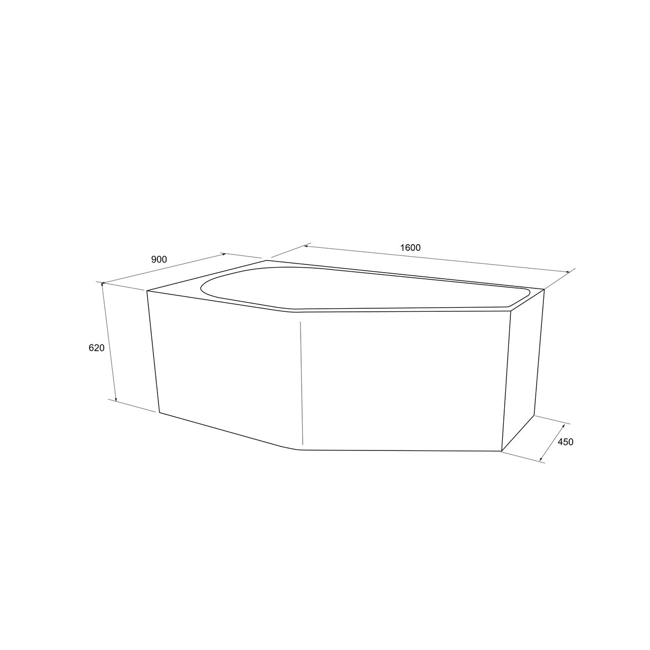 Luca Varess Pico 1-Personen-Eckbadewanne: links, 160 x 90 cm, Acryl, Weiß Glänzend