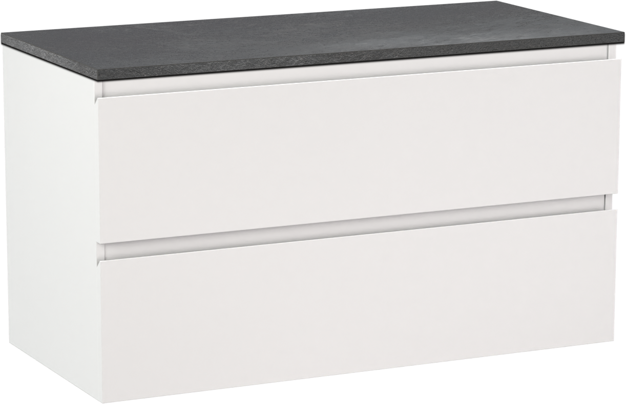 Linie Lado zwevend badkamermeubel 100 x 46 cm mat wit met Lado enkel of dubbel tablet in melamine leisteen grijs