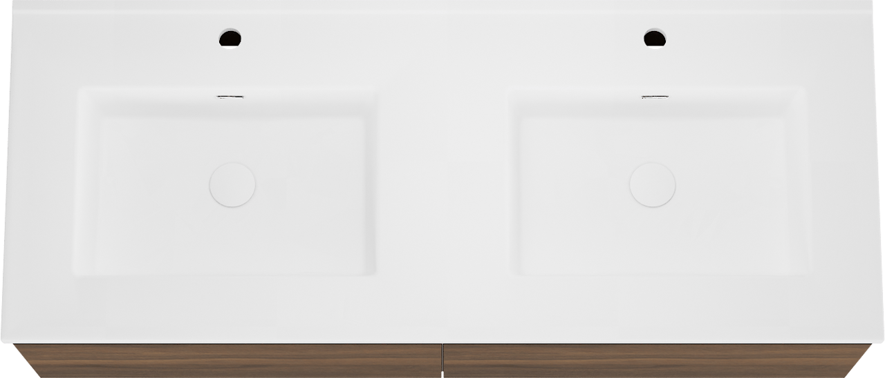 Storke Edge meuble salle de bains suspendu 130 x 52 cm noyer avec Kera double vasque en porcelaine blanc mat, bondes incluses
