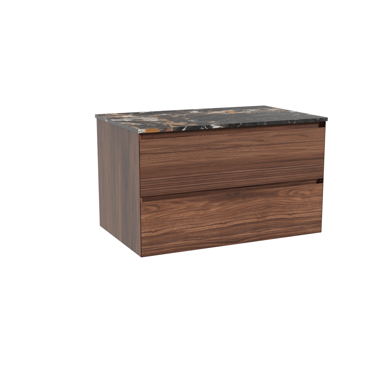 Balmani Mitra hängendes Möbelstück Set: 90 x 55 cm, Nussbaum, mit Stretto Einzel Waschtischplatte, Marmor Portoro Gold