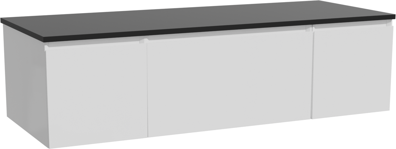 Storke Edge zwevend badkamermeubel 135 x 52 cm glanzend wit met Panton enkel of dubbel tablet in gepoedercoate mdf mat zwart