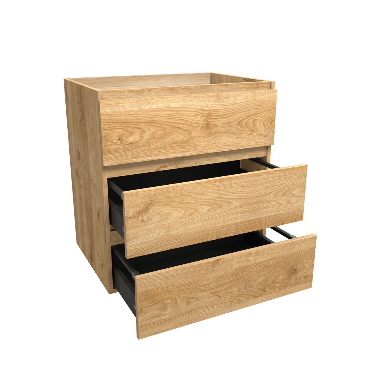 Balmani Lucida stehender Waschbeckenunterschrank: 75 x 55 cm, Eiche rustikal, 3 Schubladen