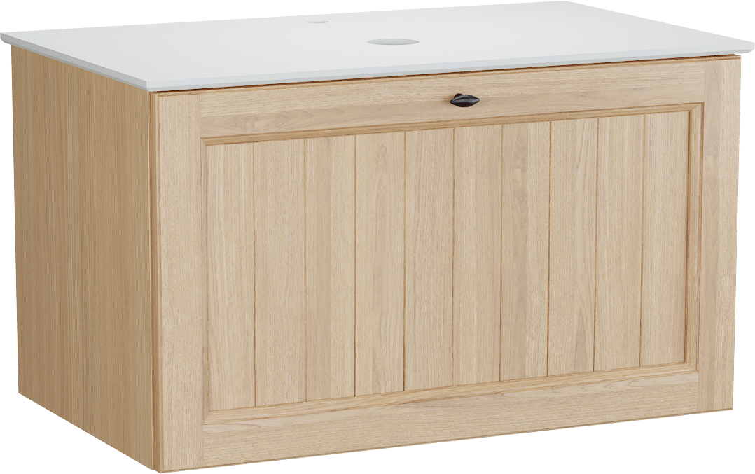 Balmani Lemon meuble salle de bains suspendu 90 x 55 cm, placage chêne naturel avec Facetta tablette simple en blanc mat