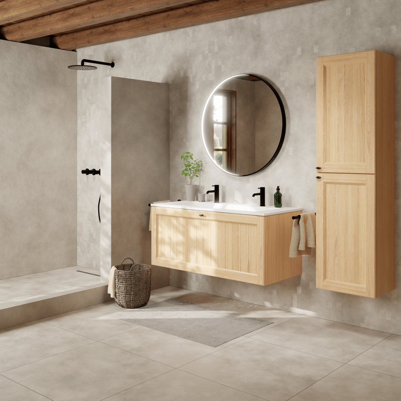 Balmani Lemon meuble sous-lavabo suspendu 120 x 55 cm Placage chêne naturel 2 tiroirs