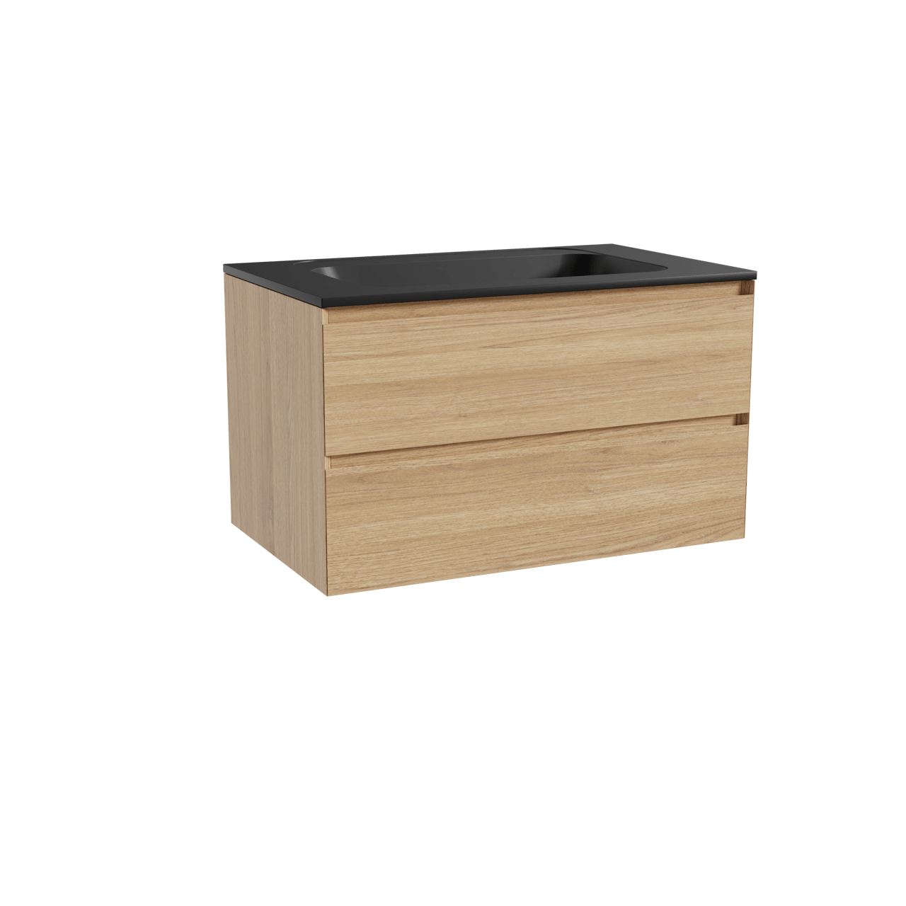 Balmani Mitra meuble salle de bains suspendu 90 x 55 cm chêne naturel avec Tablo Strada plan simple en marbre composite noir mat