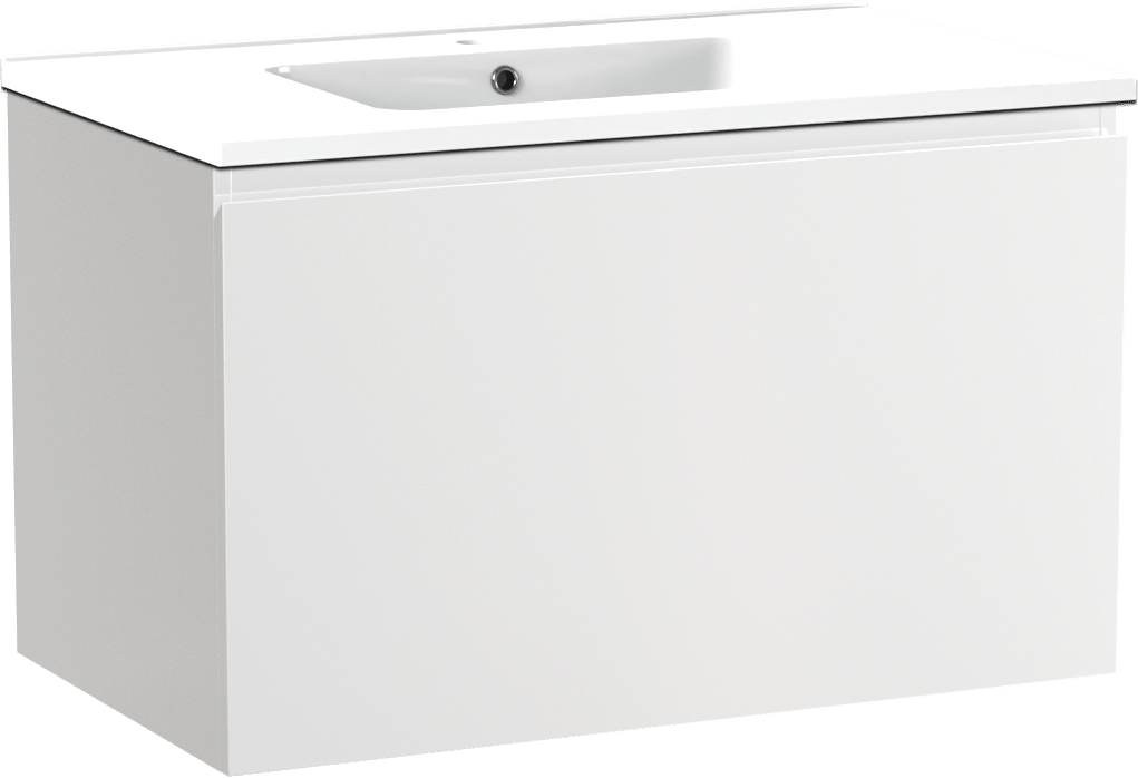 Linie Lado zwevend badmeubel 80 x 46 cm hoogglans wit met Vano enkele wastafel in composietmarmer hoogglans wit