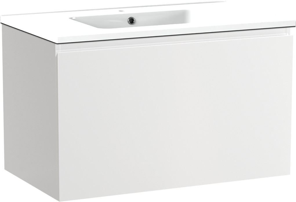 Linie Lado meuble salle de bains suspendu 80 x 46 cm blanc brillant avec Vano plan simple en marbre composite blanc brillant