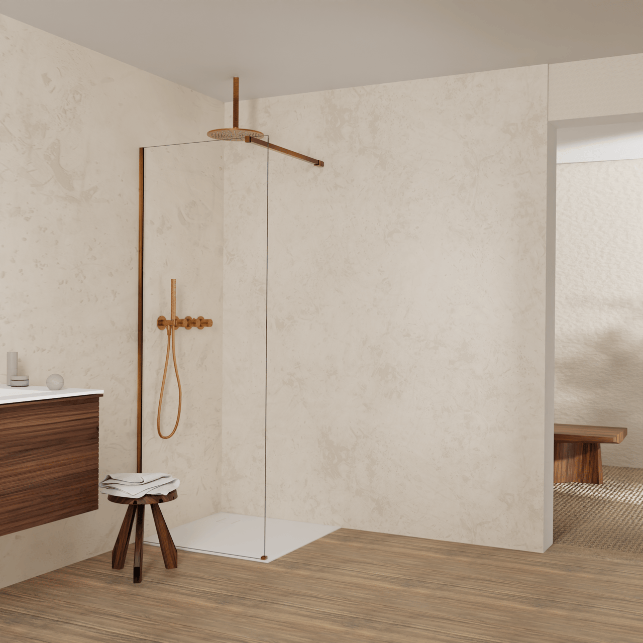 Balmani Modular douche à l'italienne: 80 x 200 cm, Verre transparent, Profil Brushed Rosegold