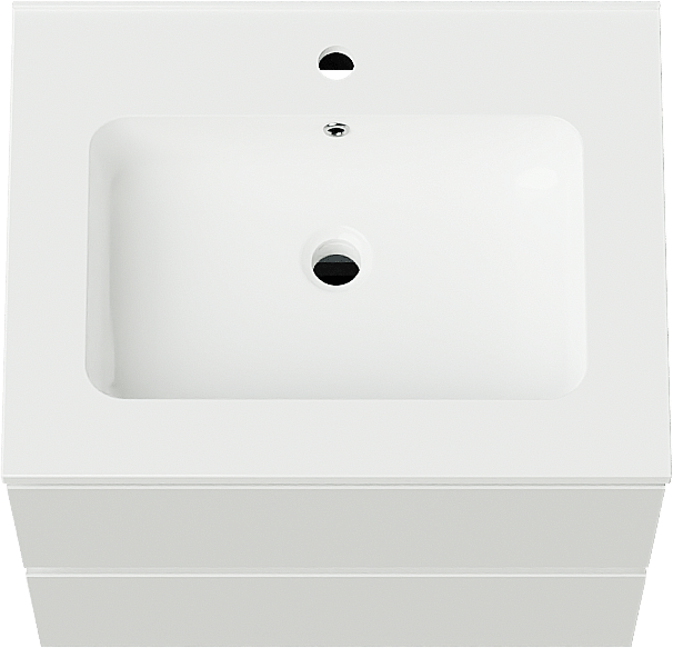 Linie Lado zwevend badkamermeubel 60 x 46 cm glanzend wit met Vano enkele wastafel in composietmarmer glanzend wit