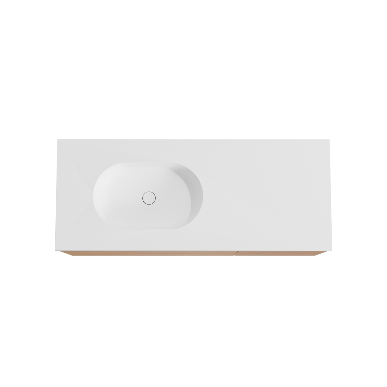 Balmani Mitra meuble salle de bains suspendu 135 x 55 cm teck avec Tablo Oval plan vasque asymétrique à gauche en solid surface blanc mat