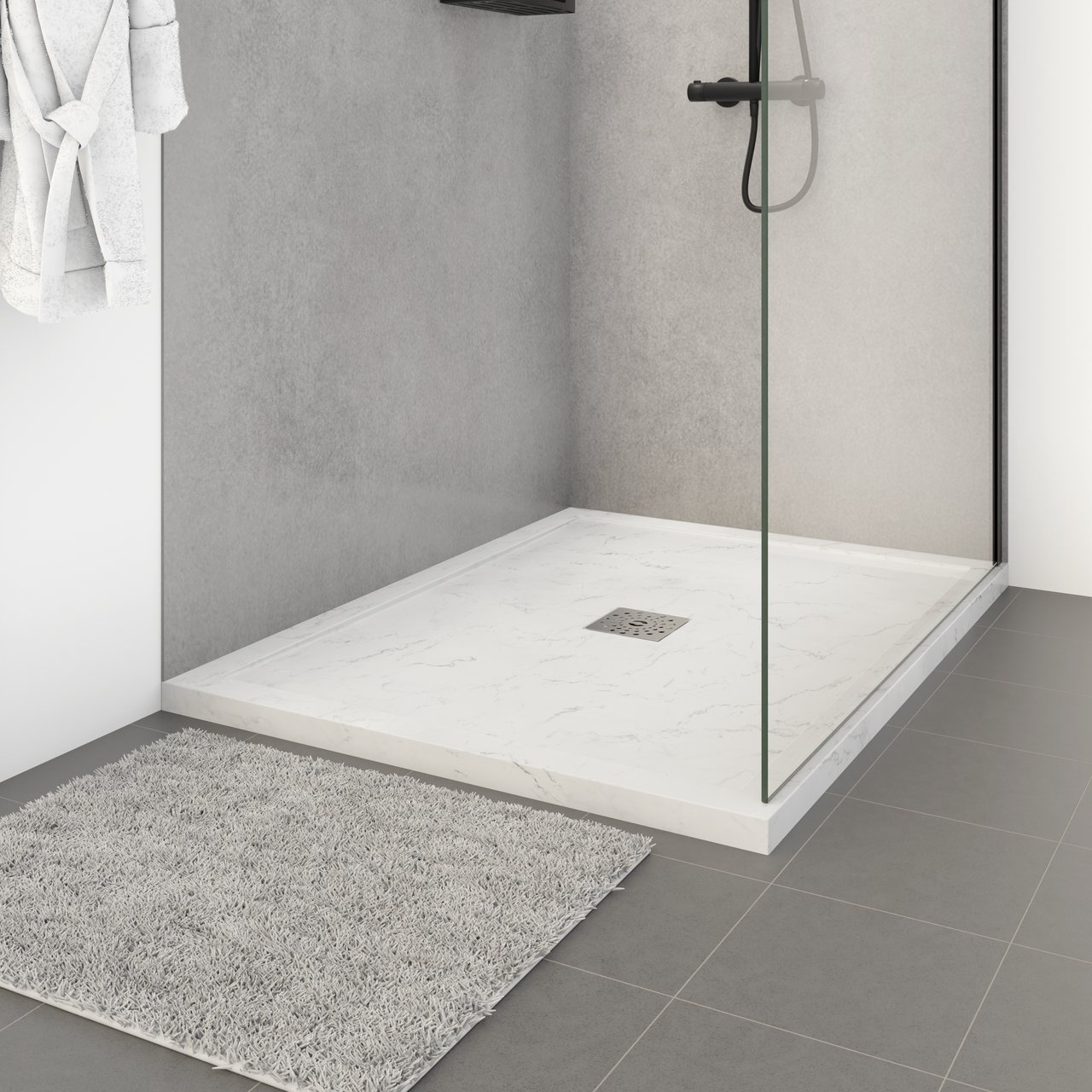 Linie Lido douchebak 120 x 90 cm composietmarmer witte marmer look leisteenstructuur